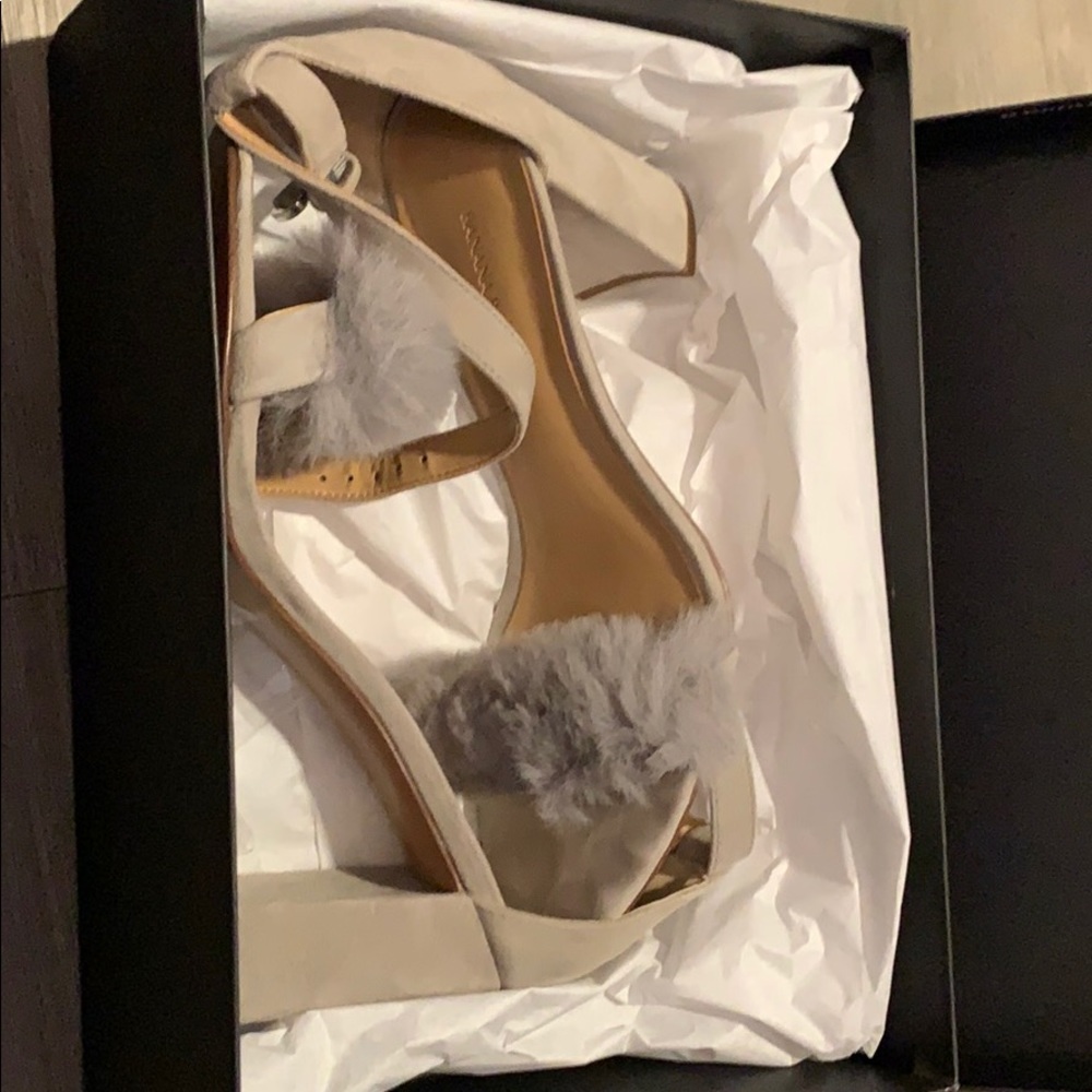 Bare high block heel faux fur suede